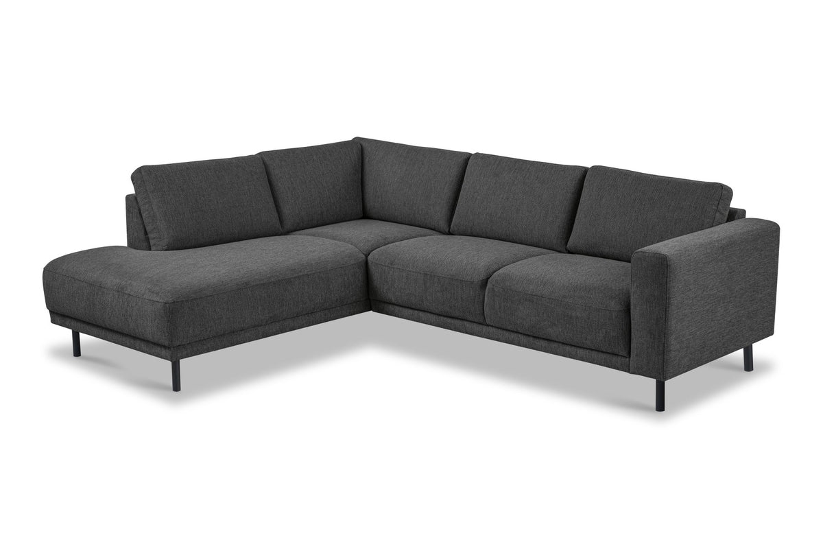 Sofas - Modern 3-seater corner sofa with Lounger Anthracite Fabric Aniko left 240x197x78 cm - Dimehouse
