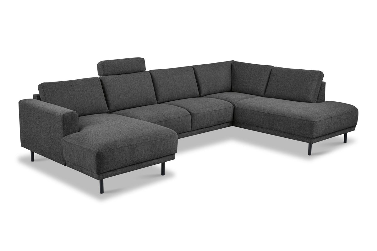 Sofas - Modern U - Sofa corner sofa Anthracite Fabric - right - 310x197x142 cm - Aniko - Dimehouse
