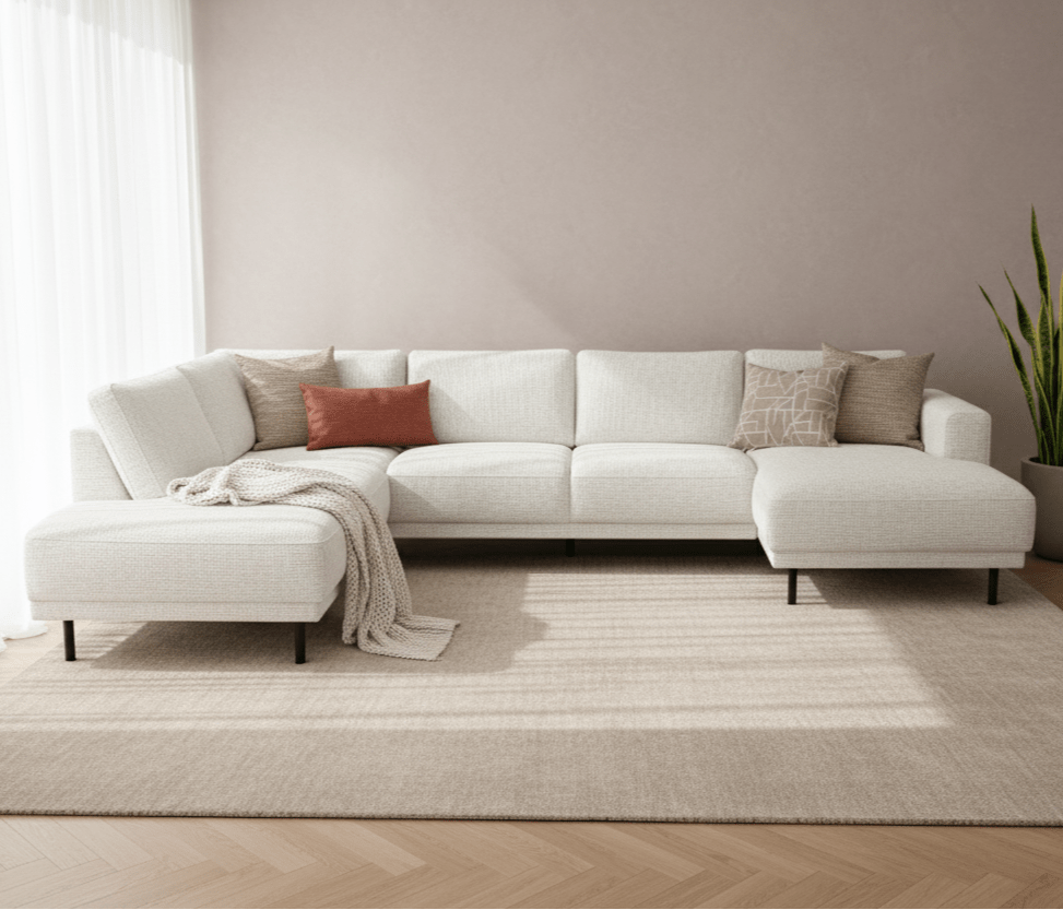 Sofas - Modern U - Sofa Corner Sofa Beige Fabric - Left - 310x197x142 cm - Aniko - Dimehouse