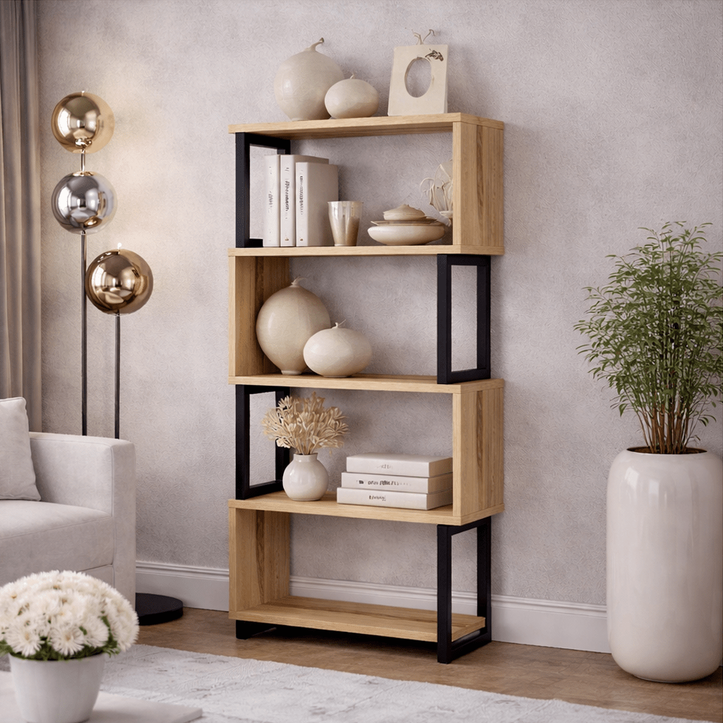 Bookcases - Bookcase Ceylan Walnut Melamine 80x128x22 cm - Dimehouse