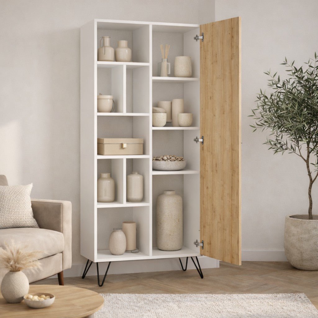 Bookcases - Bookcase Jedda White Oak Melamine 79x190x32 cm - Dimehouse