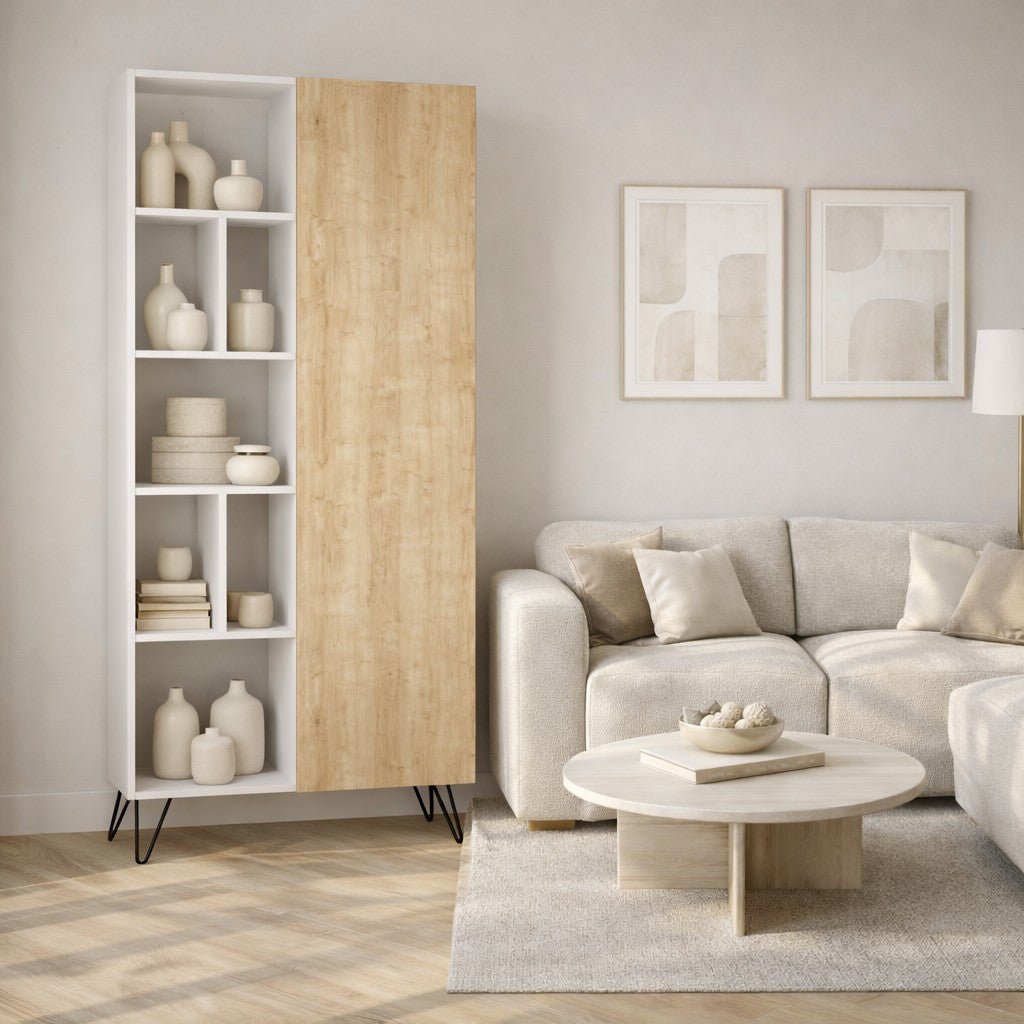 Bookcases - Bookcase Jedda White Oak Melamine 79x190x32 cm - Dimehouse