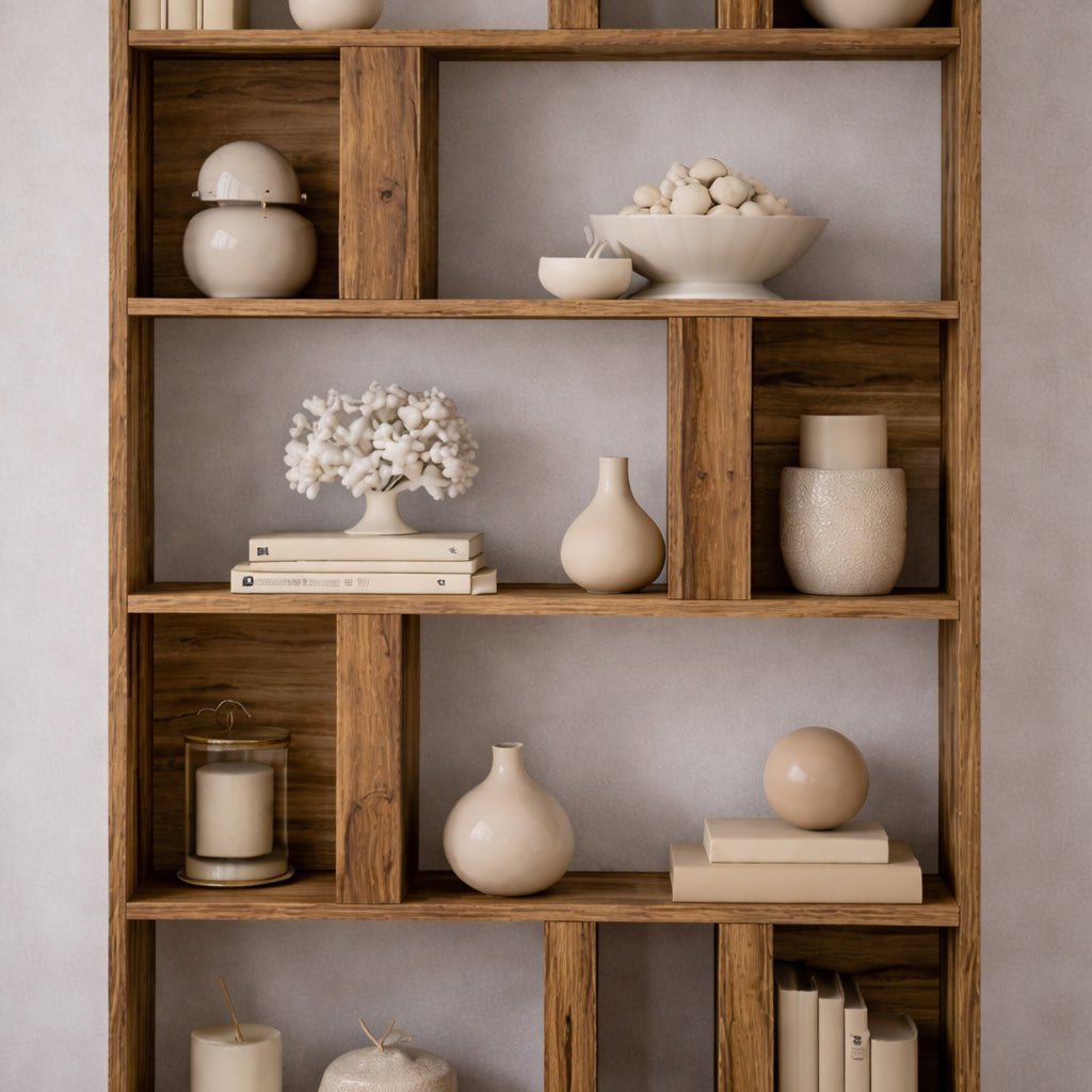 Bookcases - Asymmetrical bookcase walnut melamine Lima 90x180x20 cm - Dimehouse