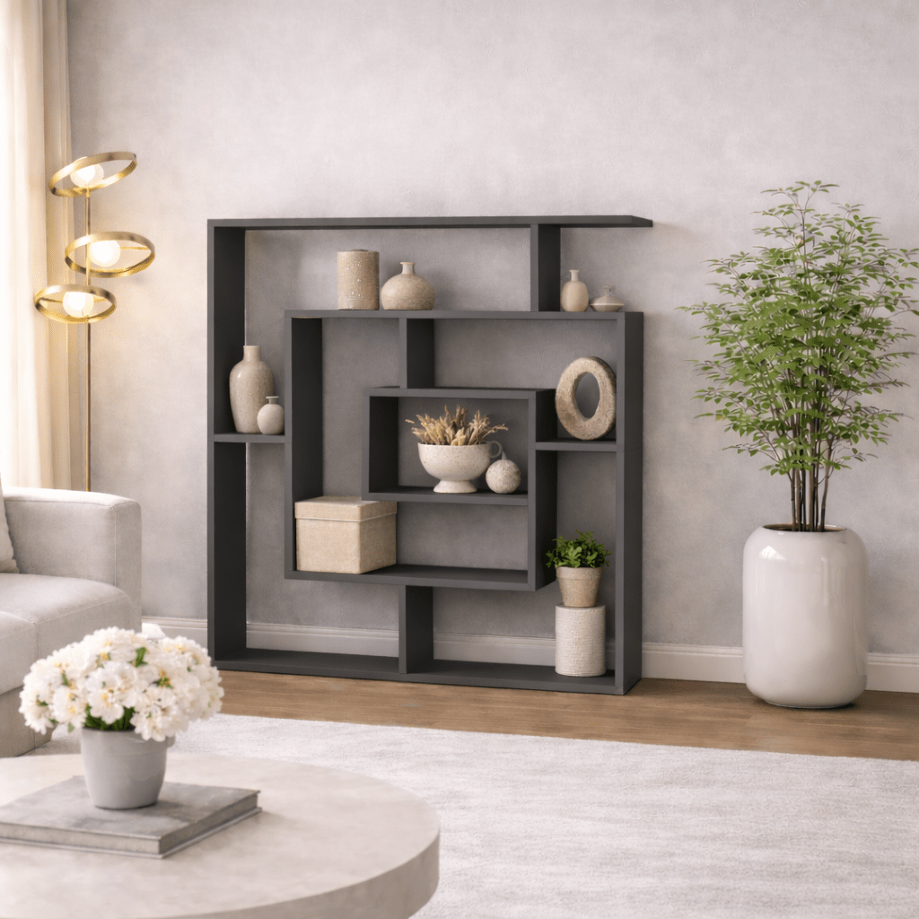 Bookcases - Bookcase Maze Anthracite Melamine 125x129x22 cm - Dimehouse