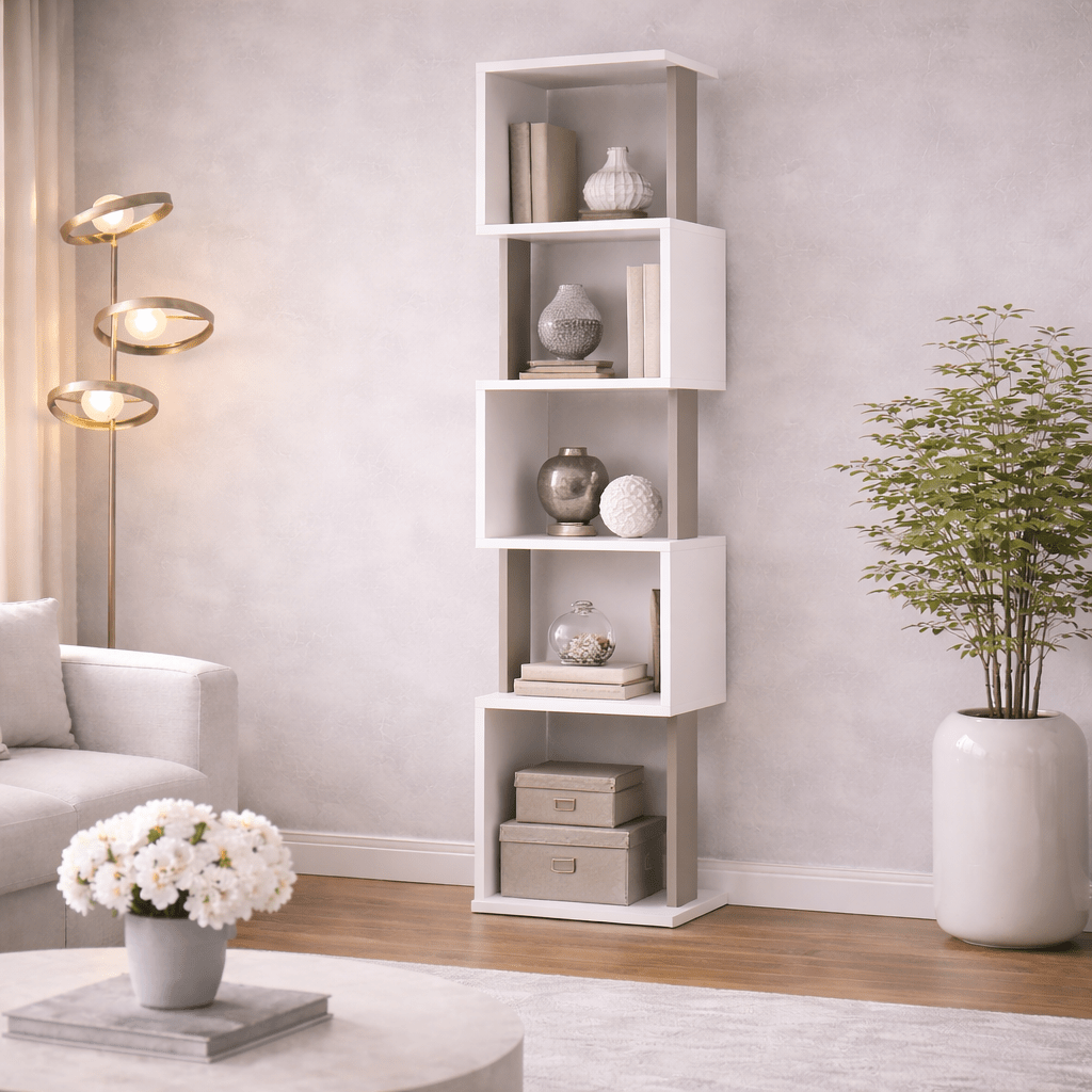 Bookcases - Bookcase 5 zigzag compartments white mocha melamine Piri 35x161x30 cm - Dimehouse