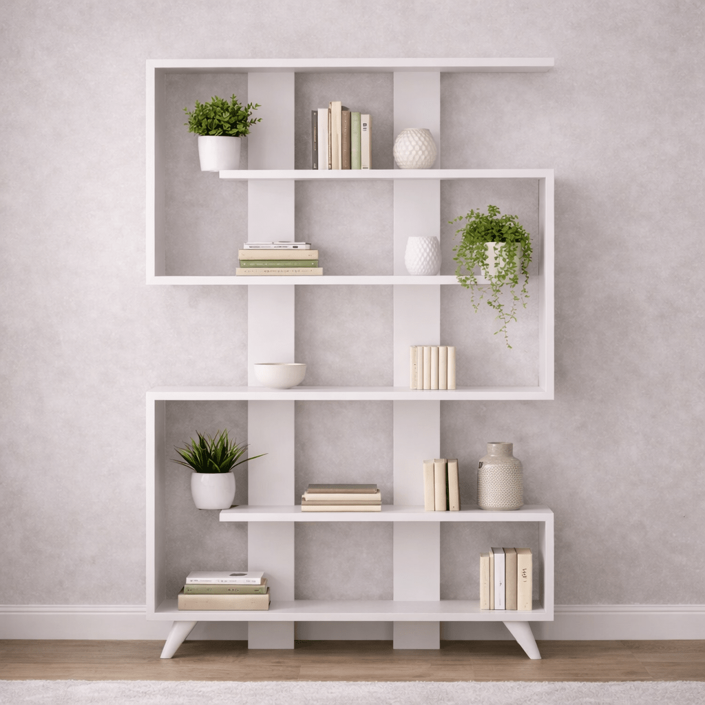 Bookcases - Bookcase Rain White Melamine 120x162x20 cm - Dimehouse