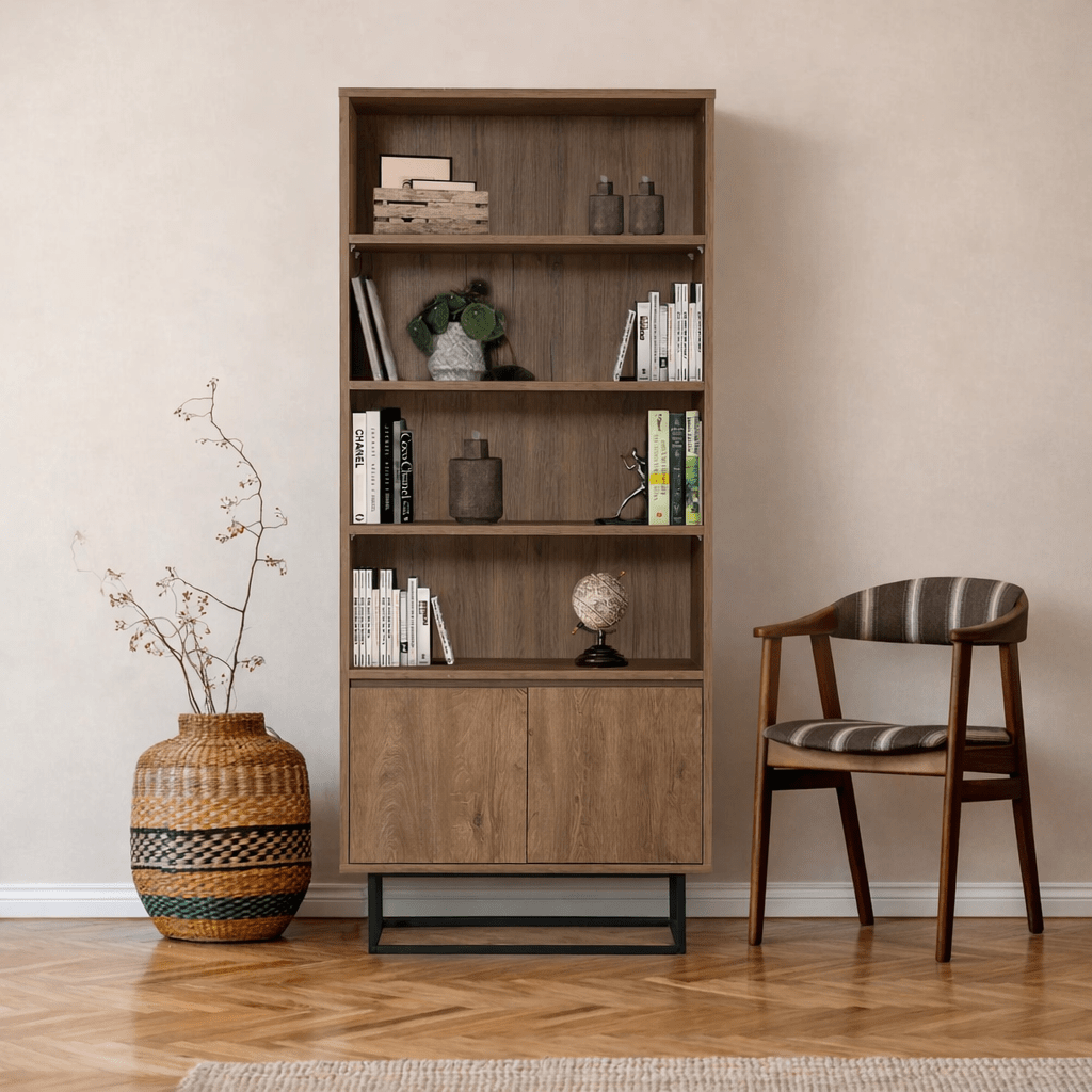 Bookcases - Bookcase walnut melamine Rea 80x182x36 cm - Dimehouse