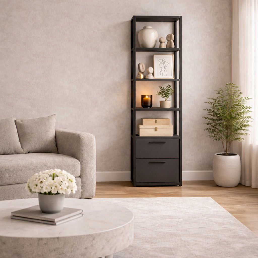 Bookcases - Bookcase Robbins Black Black Anthracite Melamine 39x160x39 cm - Dimehouse