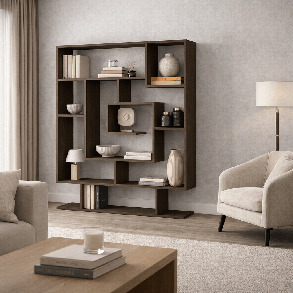 Bookcases - Bookcase Sarma wengé brown melamine 124.8x149.4x22 cm - Dimehouse