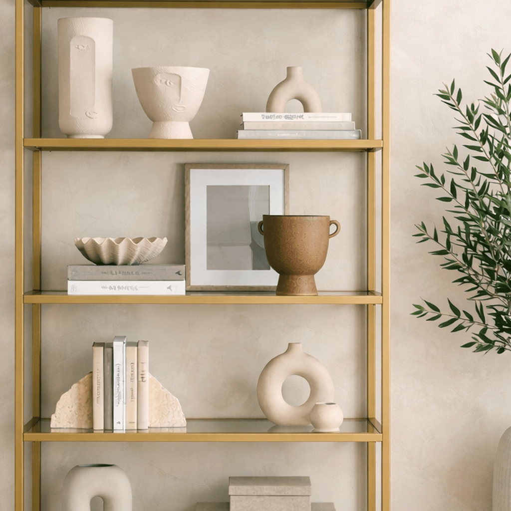 Bookcases - Modern chic bookcase Veneto gold metal glass 80x165x30 cm - Dimehouse
