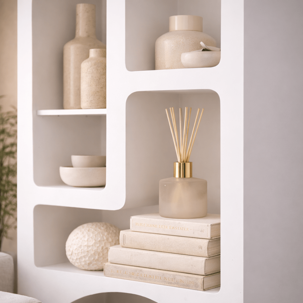 Bookcases - Bookcase with organic shapes white melamine Nolen 60x150x32 cm - Dimehouse