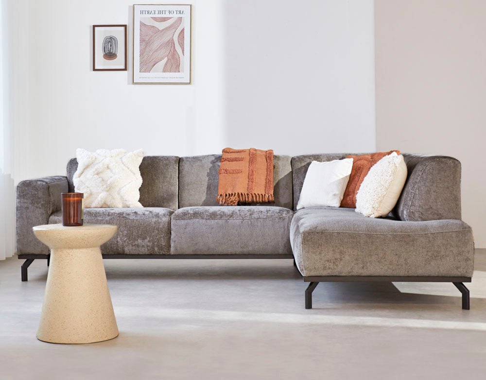 Sofas - Corner sofa with high legs taupe velvet Chloe - right - Dimehouse