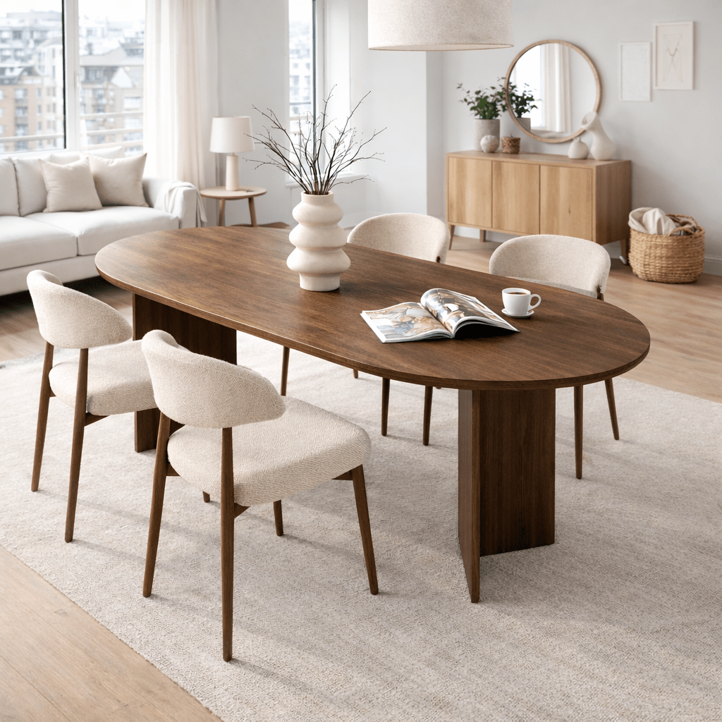 Dining tables - Oval dining table walnut melamine - Japandi - 180x89.5x75 cm - Sota - Dimehouse