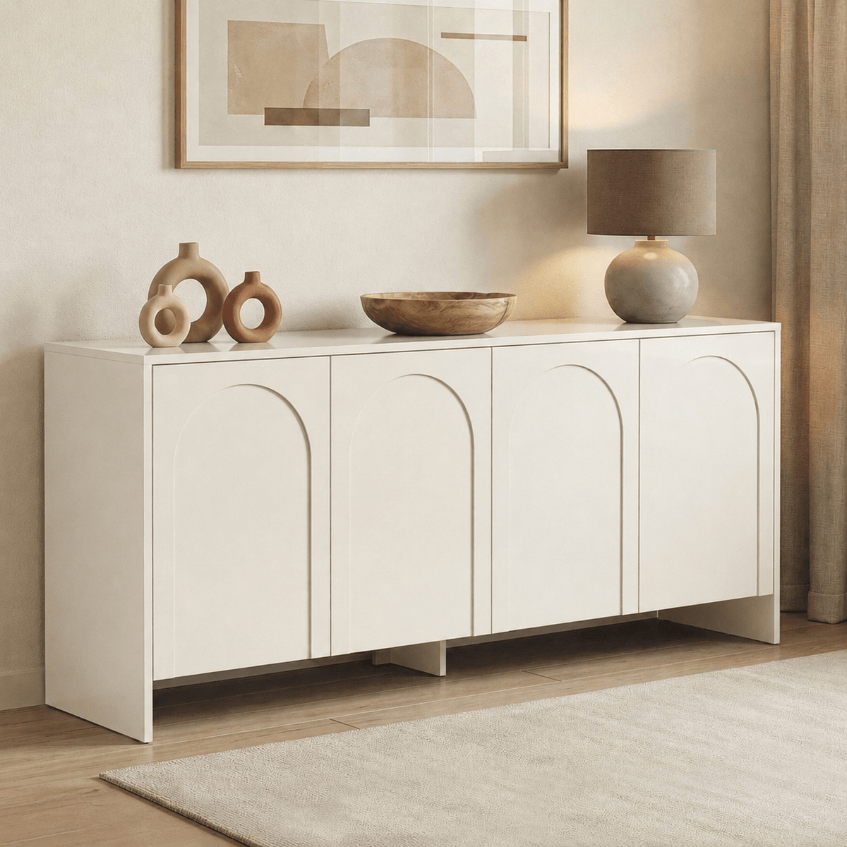 Sideboards-Dresser beige melamine - six compartments - 180x80x45 cm - Aurelia-Dimehouse