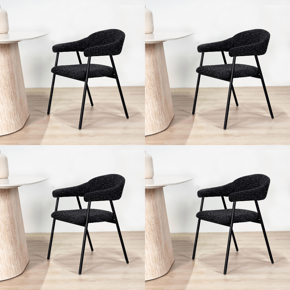 Dining room chairs - Dining room chair Set of 4 Bouclé Black Lisa - Black Frame - Dimehouse