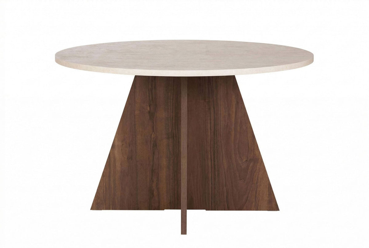 Dining tables - Dining room table round Walnut with Travertine top - 120 cm - Mary - Dimehouse