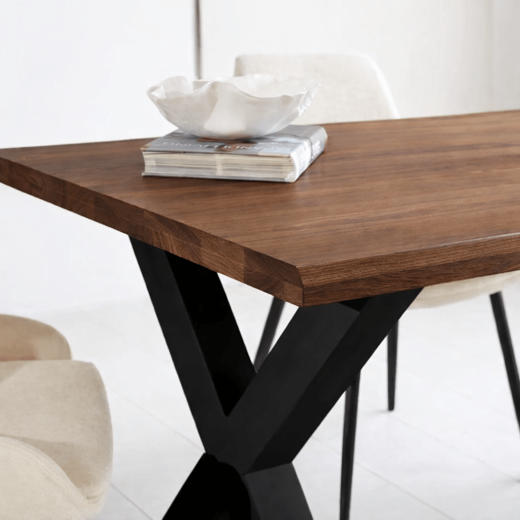 Dining tables - Dining table Solid Oak with Walnut finish - 240x80 - Black X - leg - Kumo - Dimehouse