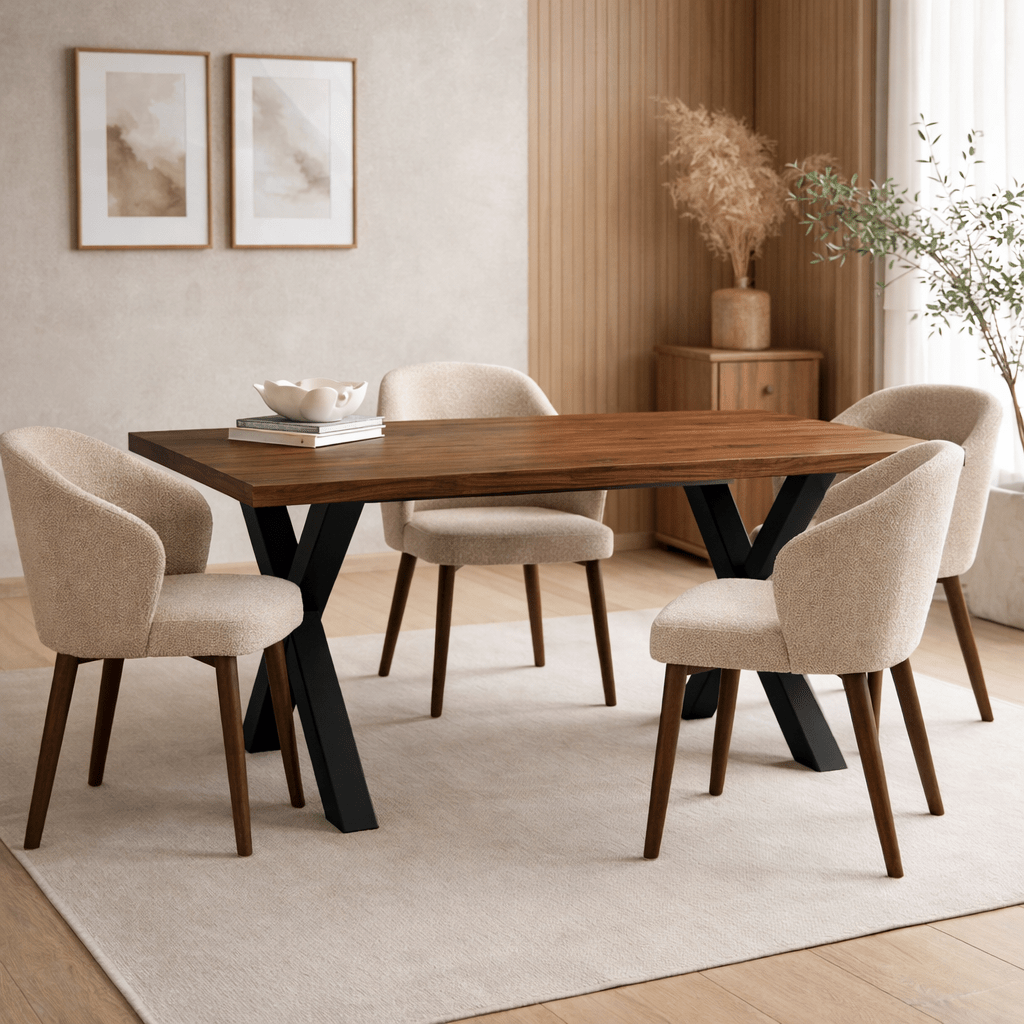 Dining tables - Dining table Solid Oak with Walnut finish - 240x80 - Black X - leg - Kumo - Dimehouse