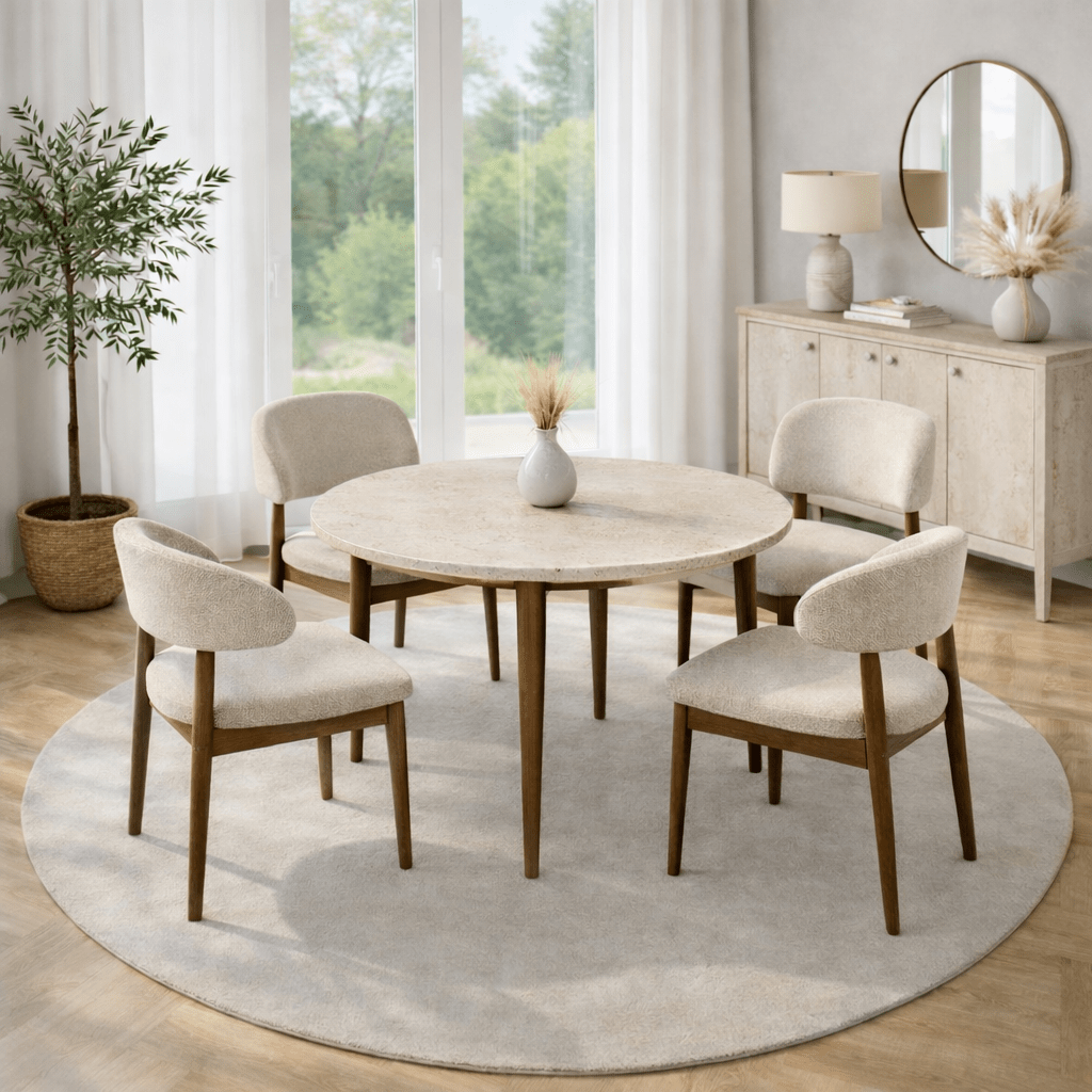 Dining tables - Travertine and walnut melamine dining table extendable 100 - 130 cm - Vienna - Dimehouse