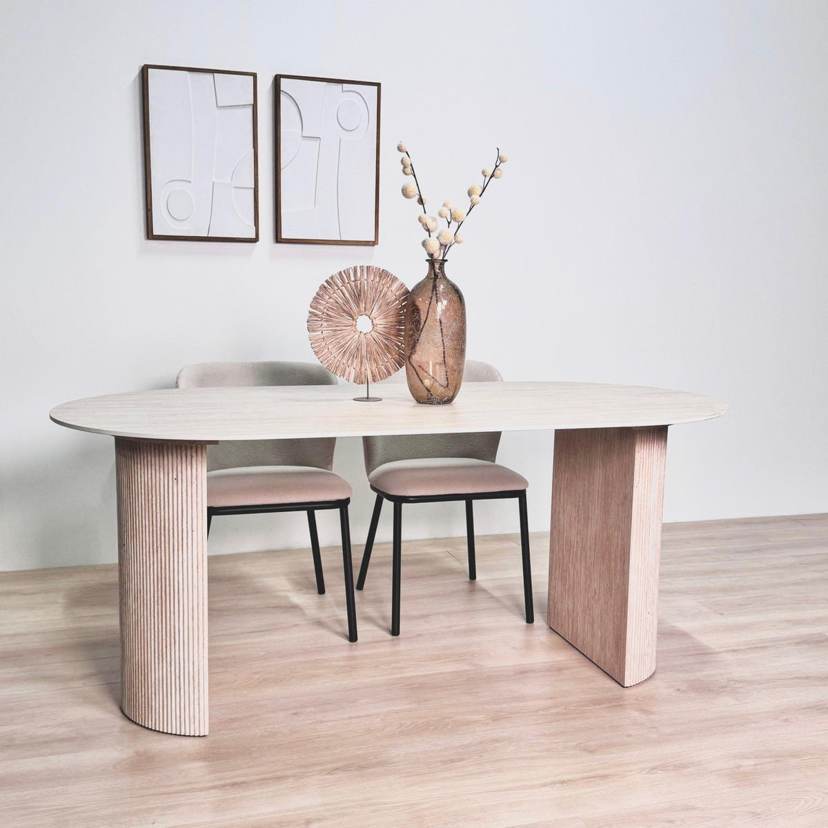 Dining tables - Oval Dining Table Jimi 180x90 cm travertine beige - Dimehouse