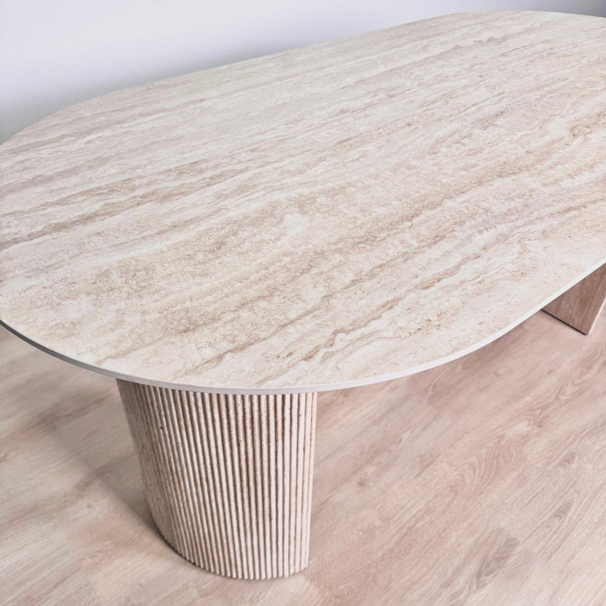 Dining tables - Oval Dining Table Jimi 180x90 cm travertine beige - Dimehouse
