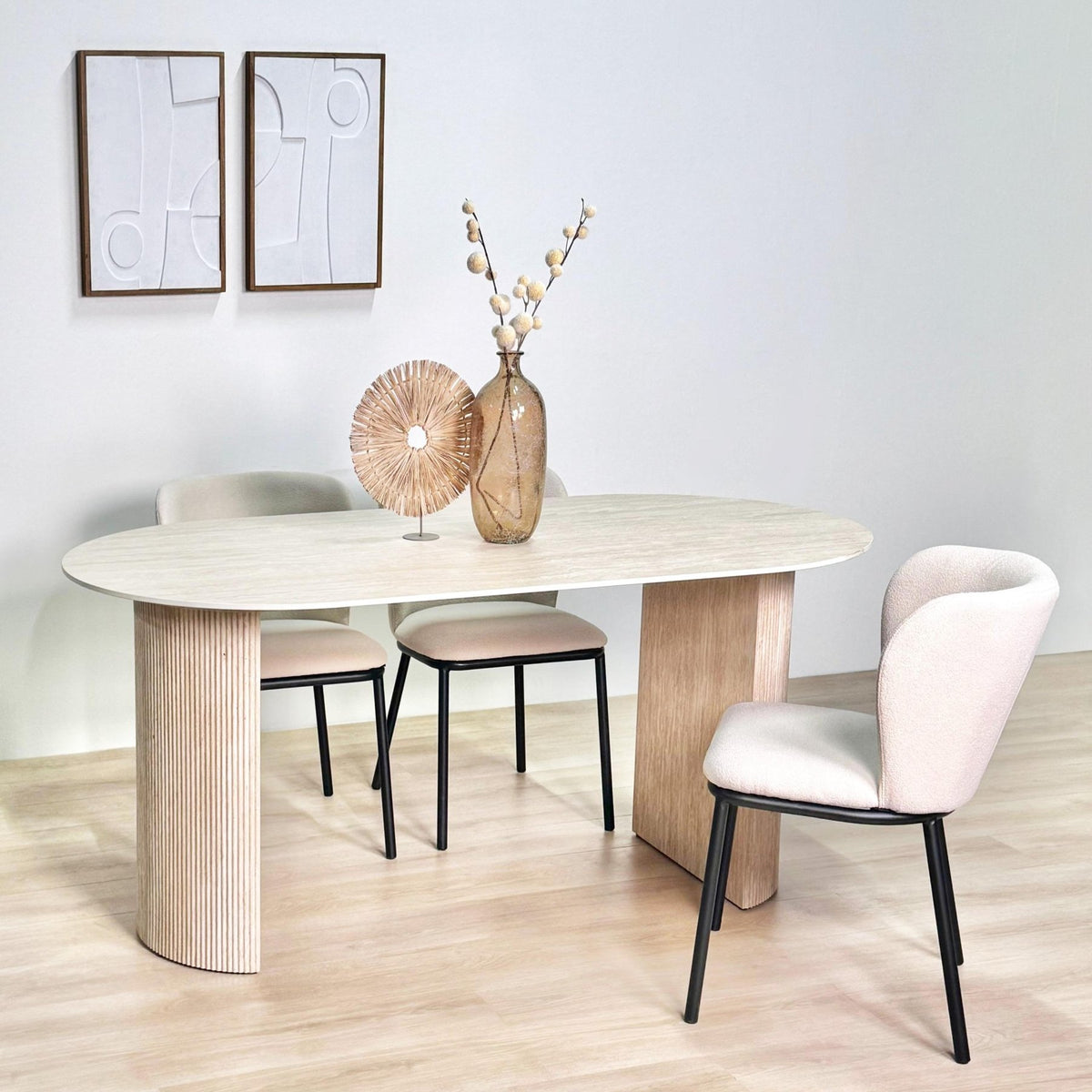 Dining tables - Oval Dining Table Jimi 180x90 cm travertine beige - Dimehouse