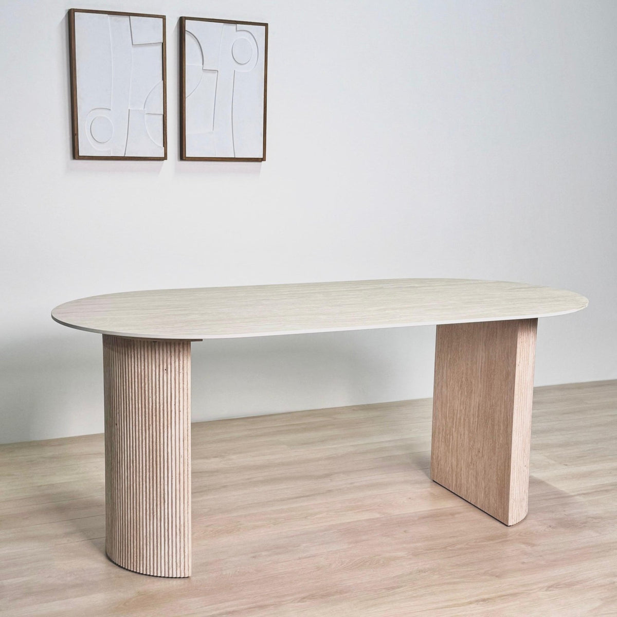 Dining tables - Oval Dining Table Jimi 180x90 cm travertine beige - Dimehouse
