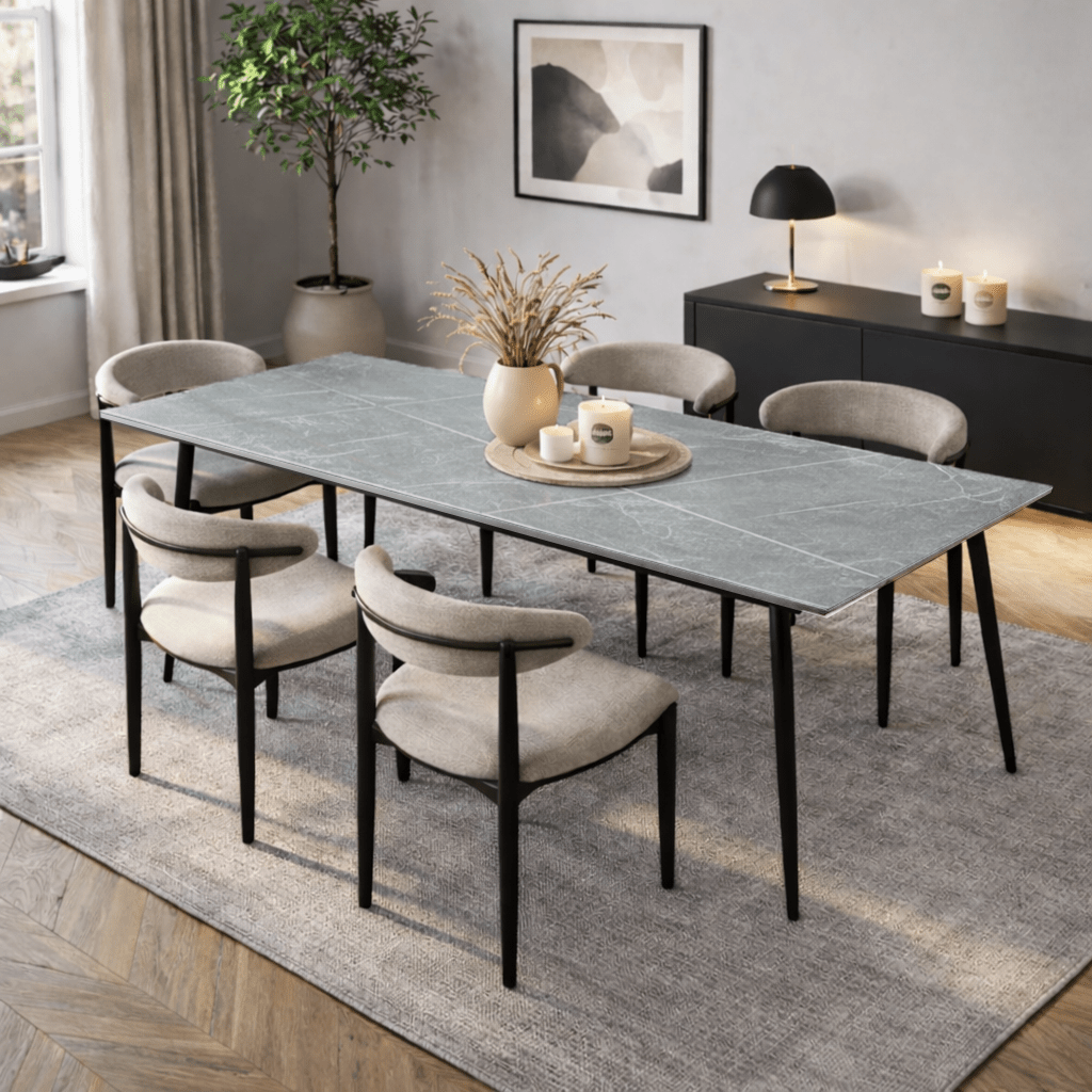 Dining tables - Dining table Sintered Stone Marble Look Gray - Jules - Dimehouse