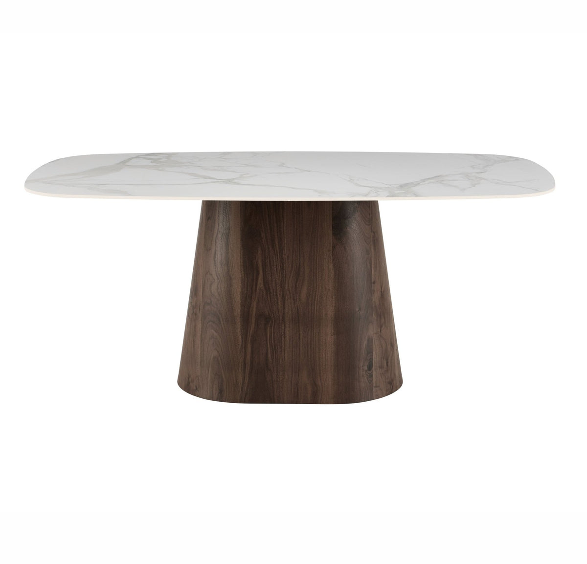 Dining Tables-Dining Table Sintered Stone Marble Look White - Walnut Frame - Danish Oval - 180x90 cm - Lea-Dimehouse