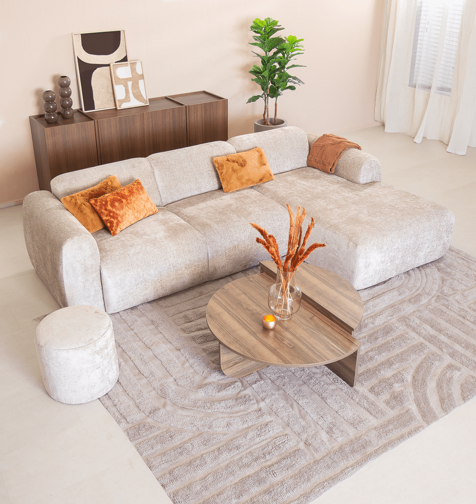 Banken-Hoekbank beige chenille stof - 292x170 cm - Shane - rechts-Dimehouse