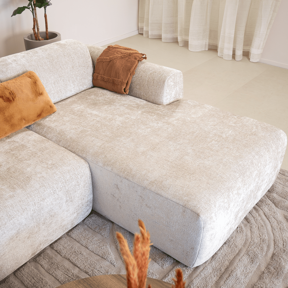 Banken-Hoekbank beige chenille stof - 292x170 cm - Shane - rechts-Dimehouse