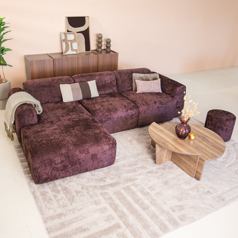 Banken-Hoekbank paars chenille stof - 292x170 cm - Shane - links-Dimehouse