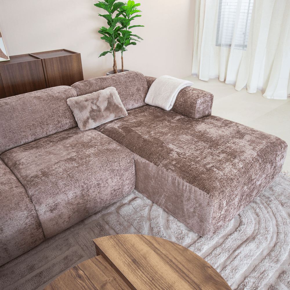 Banken-Hoekbank taupe chenille stof - 292x170 cm - Shane - rechts-Dimehouse