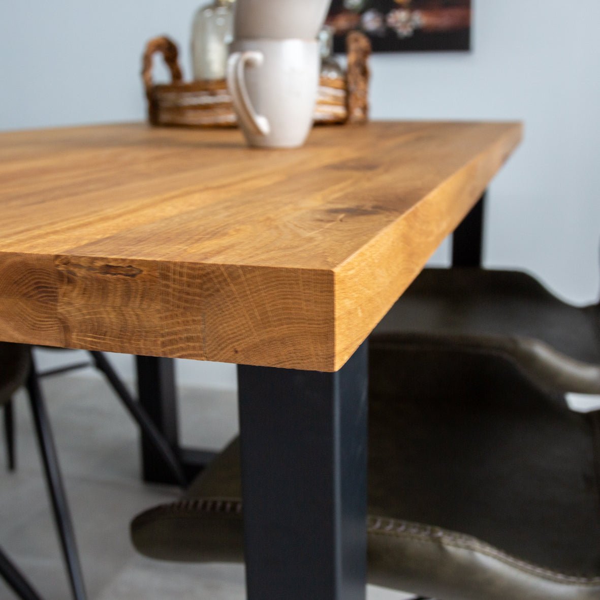 Dining tables - Industrial Dining Table Oak U - Black Rover leg - Dimehouse