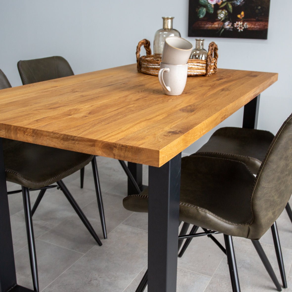 Dining tables - Industrial Dining Table Oak U - Black Rover leg - Dimehouse