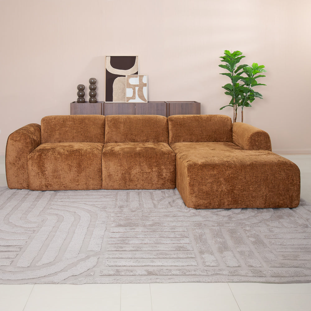 Banken-Hoekbank oker chenille stof - 292x170 cm - Shane - rechts-Dimehouse