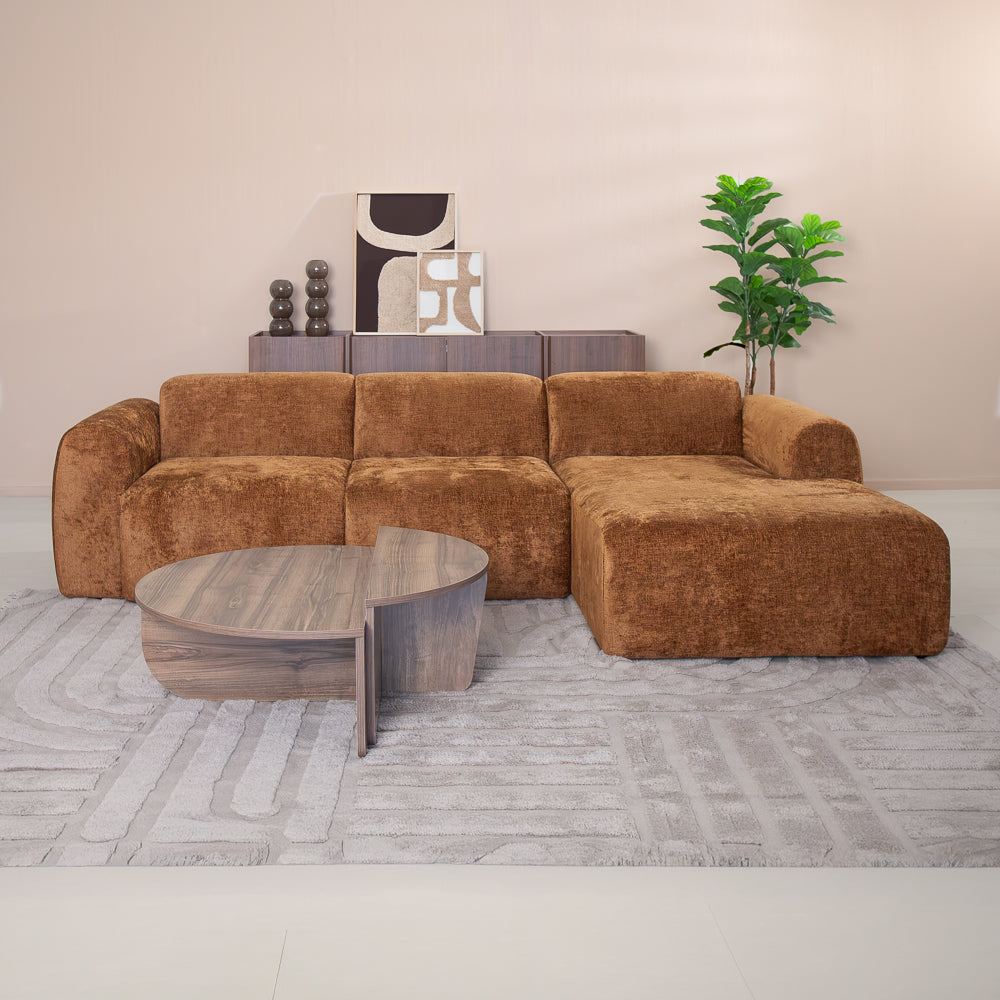 Banken-Hoekbank oker chenille stof - 292x170 cm - Shane - rechts-Dimehouse