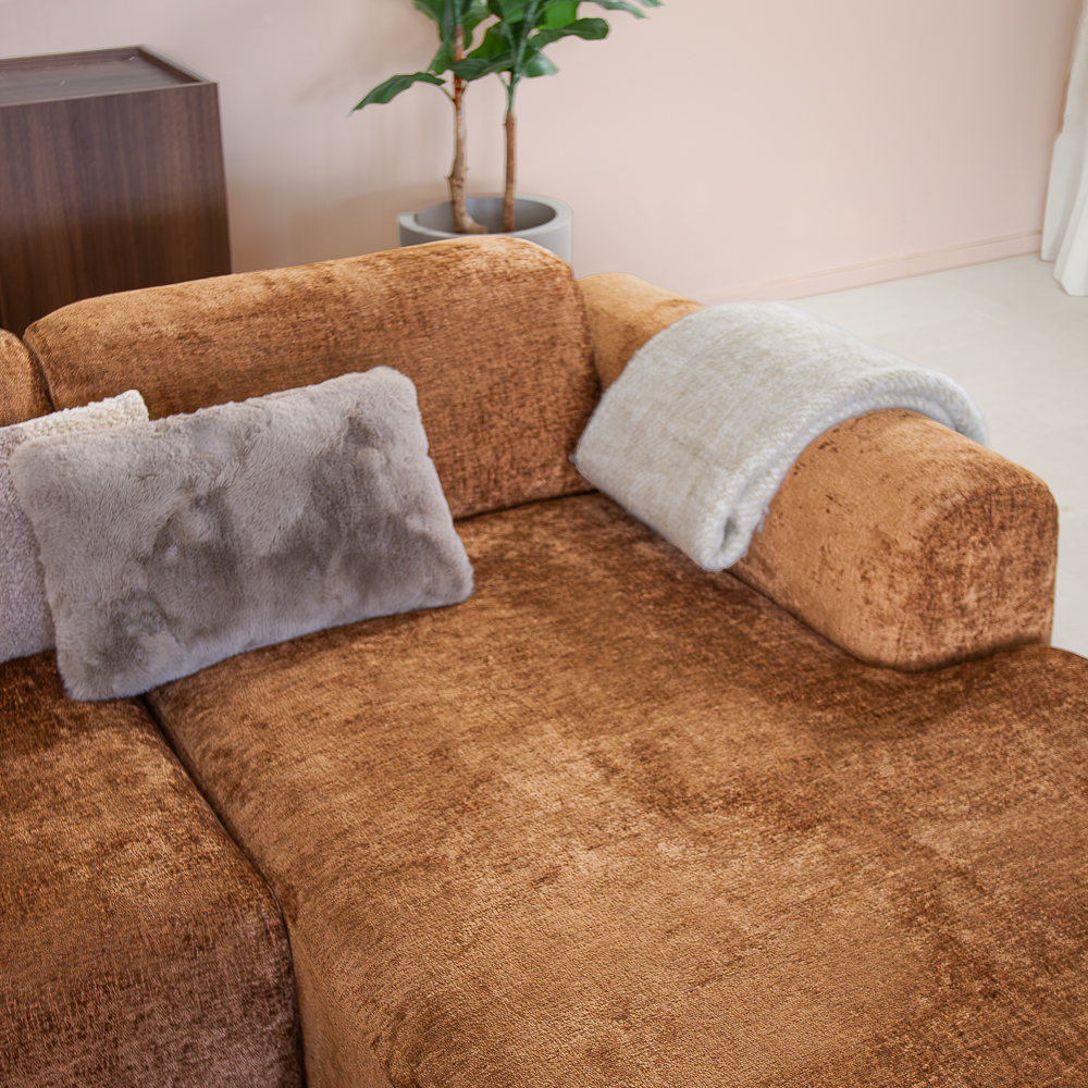 Banken-Hoekbank oker chenille stof - 292x170 cm - Shane - rechts-Dimehouse
