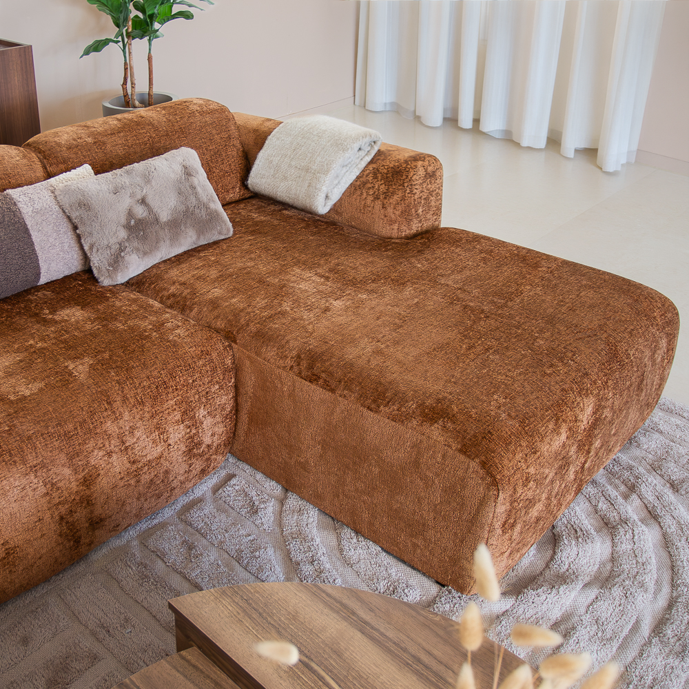 Banken-Hoekbank oker chenille stof - 292x170 cm - Shane - rechts-Dimehouse