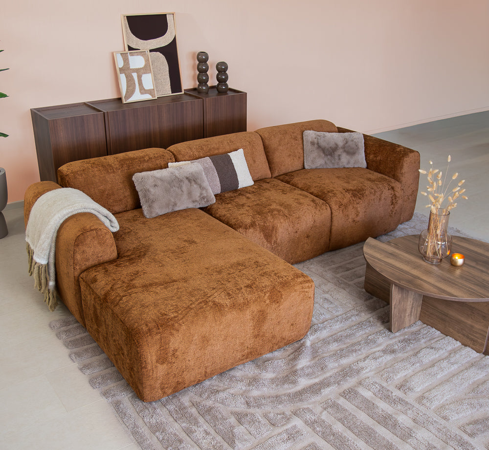 Banken-Hoekbank oker chenille stof - 292x170 cm - Shane - links-Dimehouse