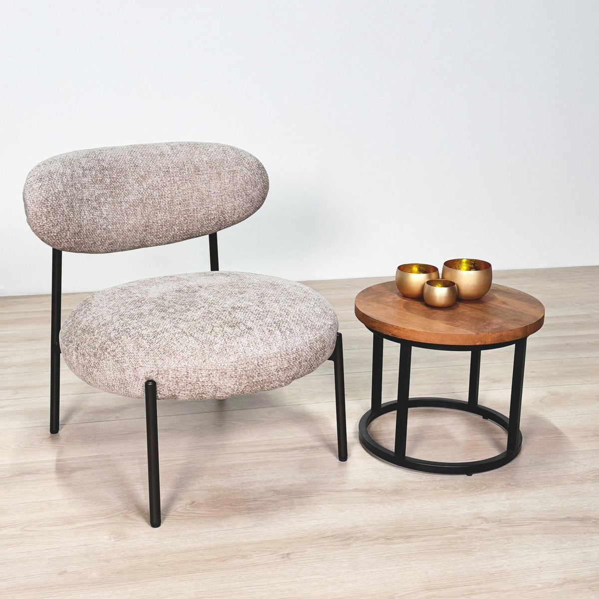 Armchairs - Round Scandinavian armchair beige mixed fabric Nova - Dimehouse
