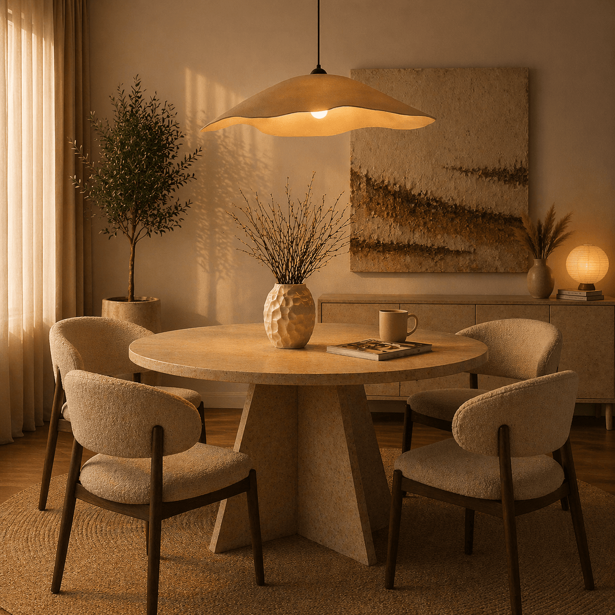 Hanging lamps - Hanging lamp beige carbon concrete shade - 59 cm - Flowing - Dimehouse