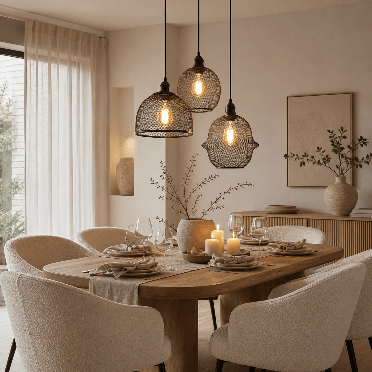 Hanging lamps - Hanging lamp black Metal - Mesh structure - 3 - lights - Hudson - Dimehouse