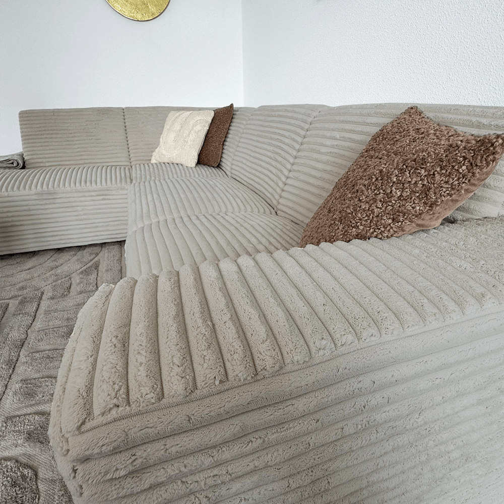 Sofas - Corner sofa beige super soft ribbed fabric Gavi - left - Dimehouse
