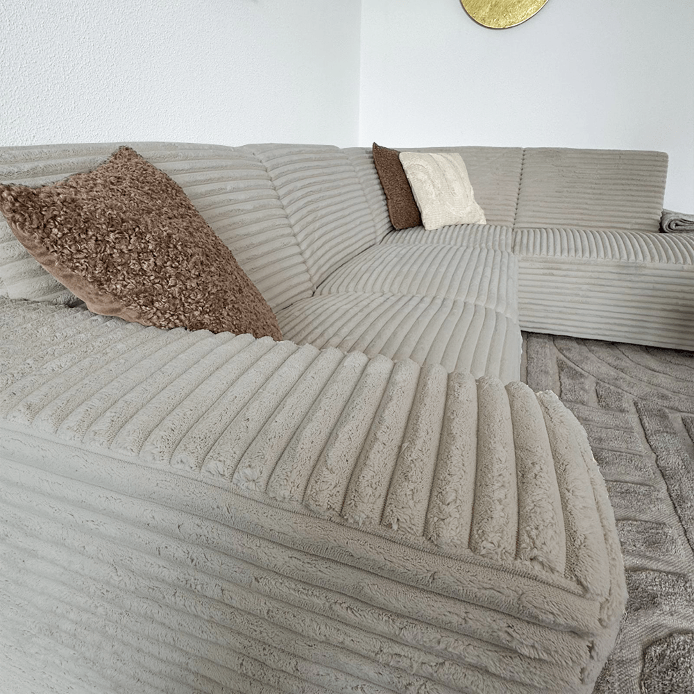 Sofas - Corner sofa beige super soft ribbed fabric Gavi - right - Dimehouse