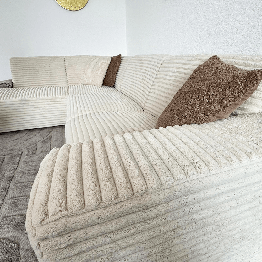 Sofas - Corner sofa cream super soft ribbed fabric Gavi - left - Dimehouse