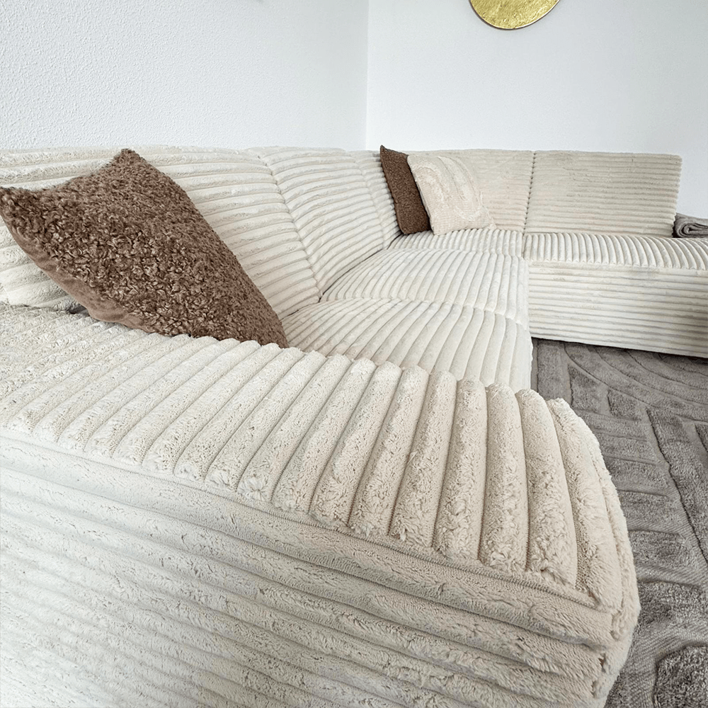 Sofas - Corner sofa cream super soft ribbed fabric Gavi - right - Dimehouse