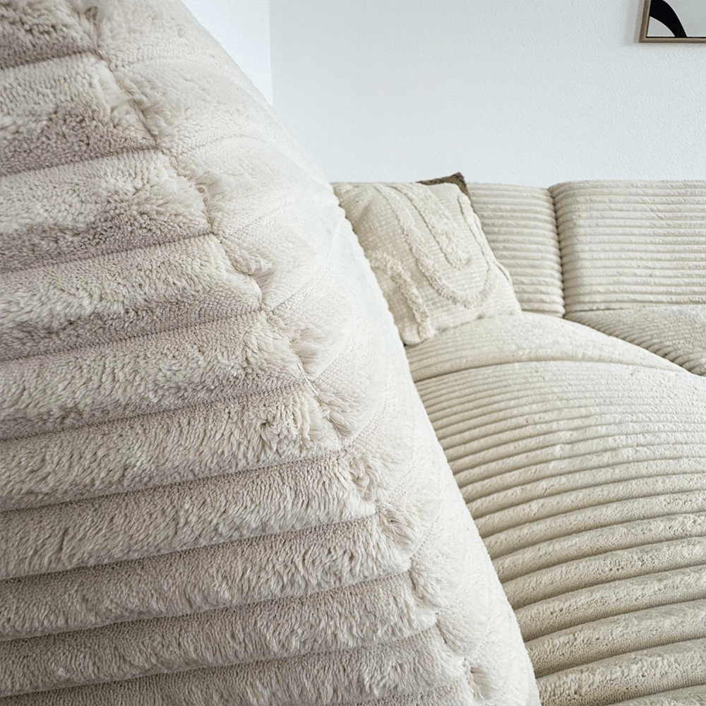 Sofas - Corner sofa cream super soft ribbed fabric Gavi - left - Dimehouse