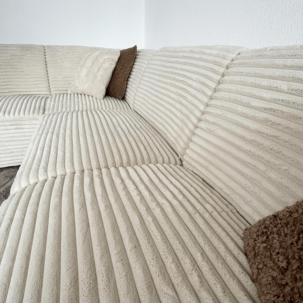Sofas - Corner sofa cream super soft ribbed fabric Gavi - left - Dimehouse