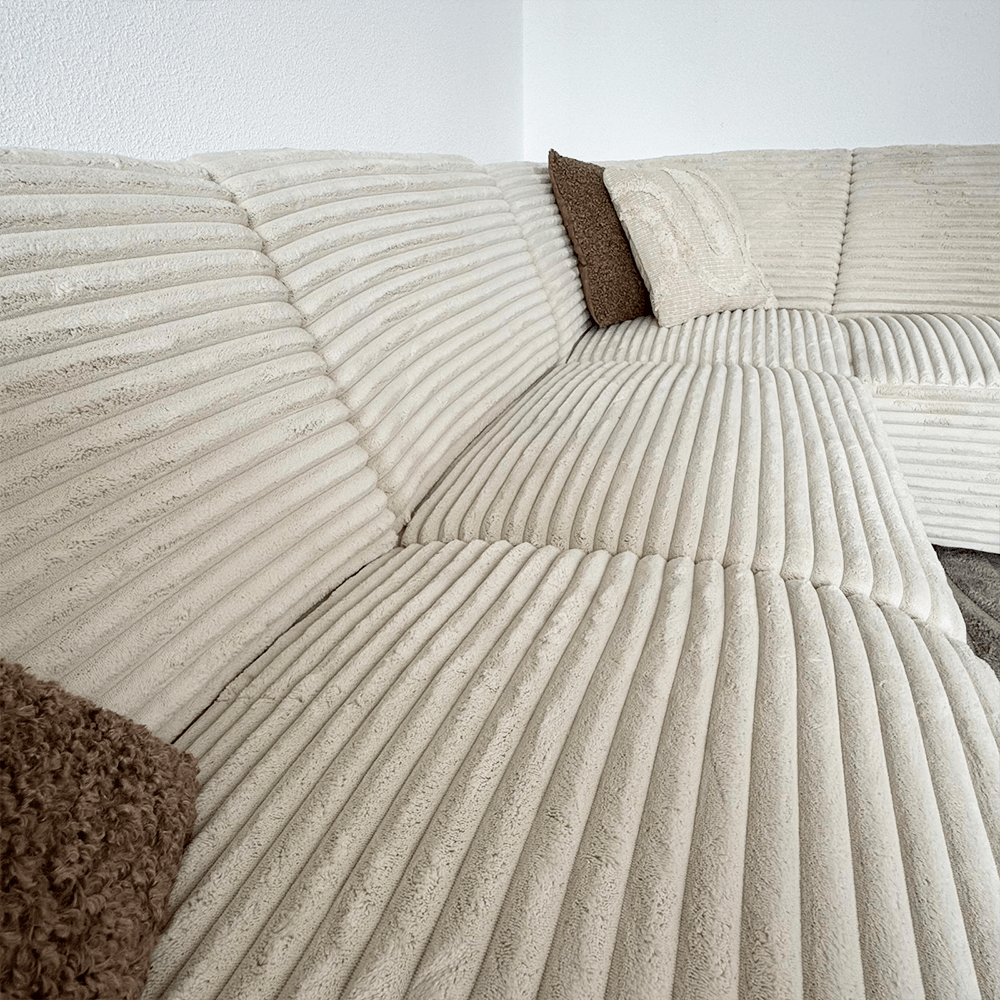 Sofas - Corner sofa cream super soft ribbed fabric Gavi - right - Dimehouse